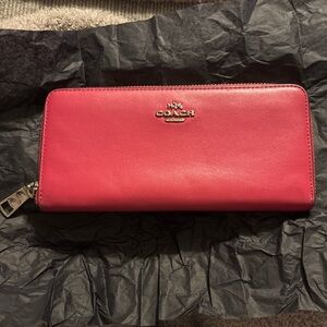 Coach Pink Leather Zip Around Wallet Accordion Long Wallet